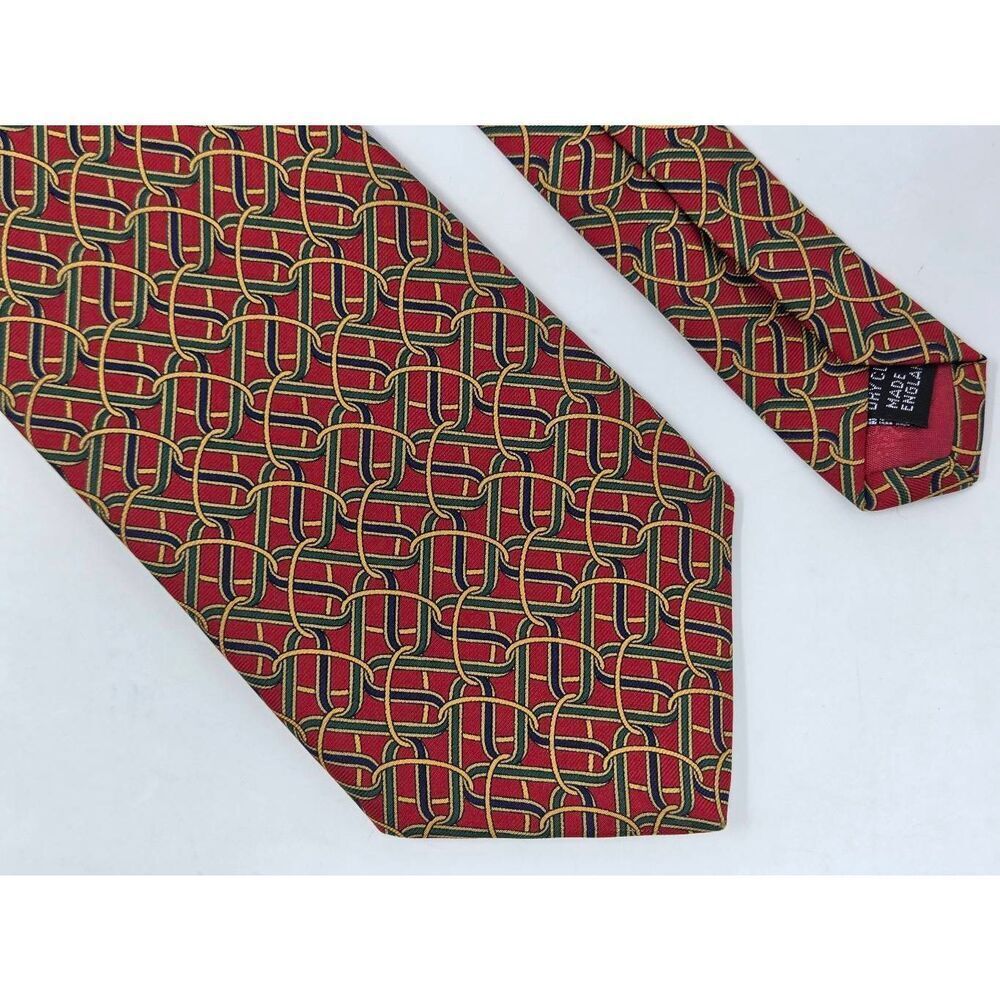 JOHN COMFORT SILK TIE RED GREEN BLUE GOLD WOVEN TAPESTRY MOTIF 3.75" X 58"